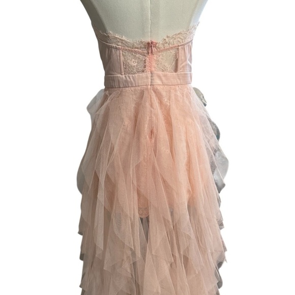 PINK Lace Mesh Tulle Mini‎ Maxi Flowy Bustier Corset Dress Size S Ruffle Sexy - Picture 4 of 8